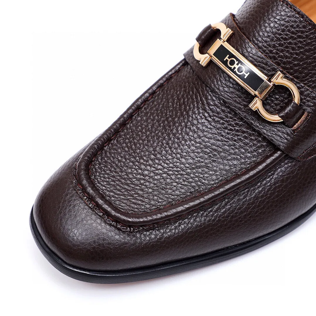 Men's Men's Shoes 💰540 💐[Ferragamo/Ferragamo] New 🐲Ferragamo* Ferragamo classic formal leather shoes! It uses imported first-layer pebbled cowhide leather upper + luxurious hardware buckle, and the inner first-layer comfortable cowhide leather lining! Original wear-resistant rubber outsole! Code number 38-44 (45🉑️customized)